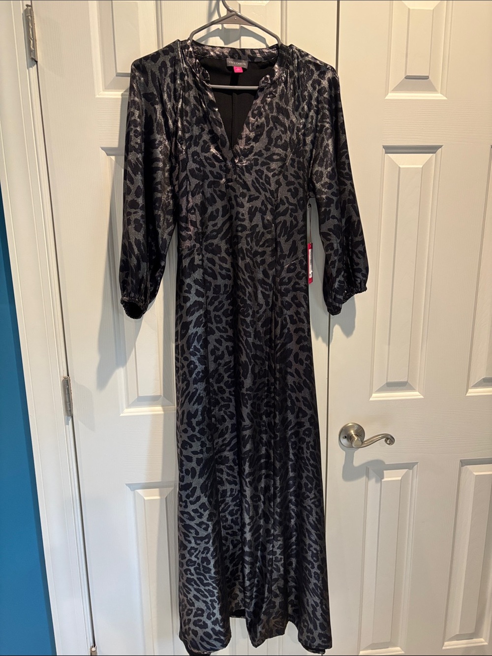Vince Camuto Charcoal and Black Leopard-Print Long Maxi Dress